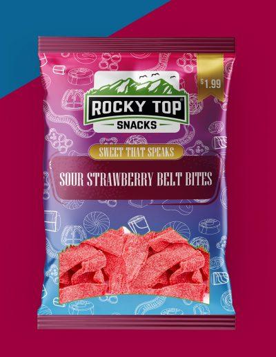 rocky top sour strawberry belt bites, strawberry candy
